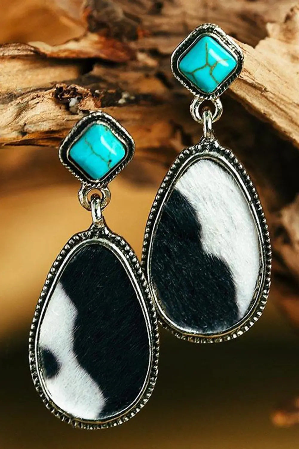 Black Cow Print Turquoise Drop Earrings Dear-Lover Dropshipping