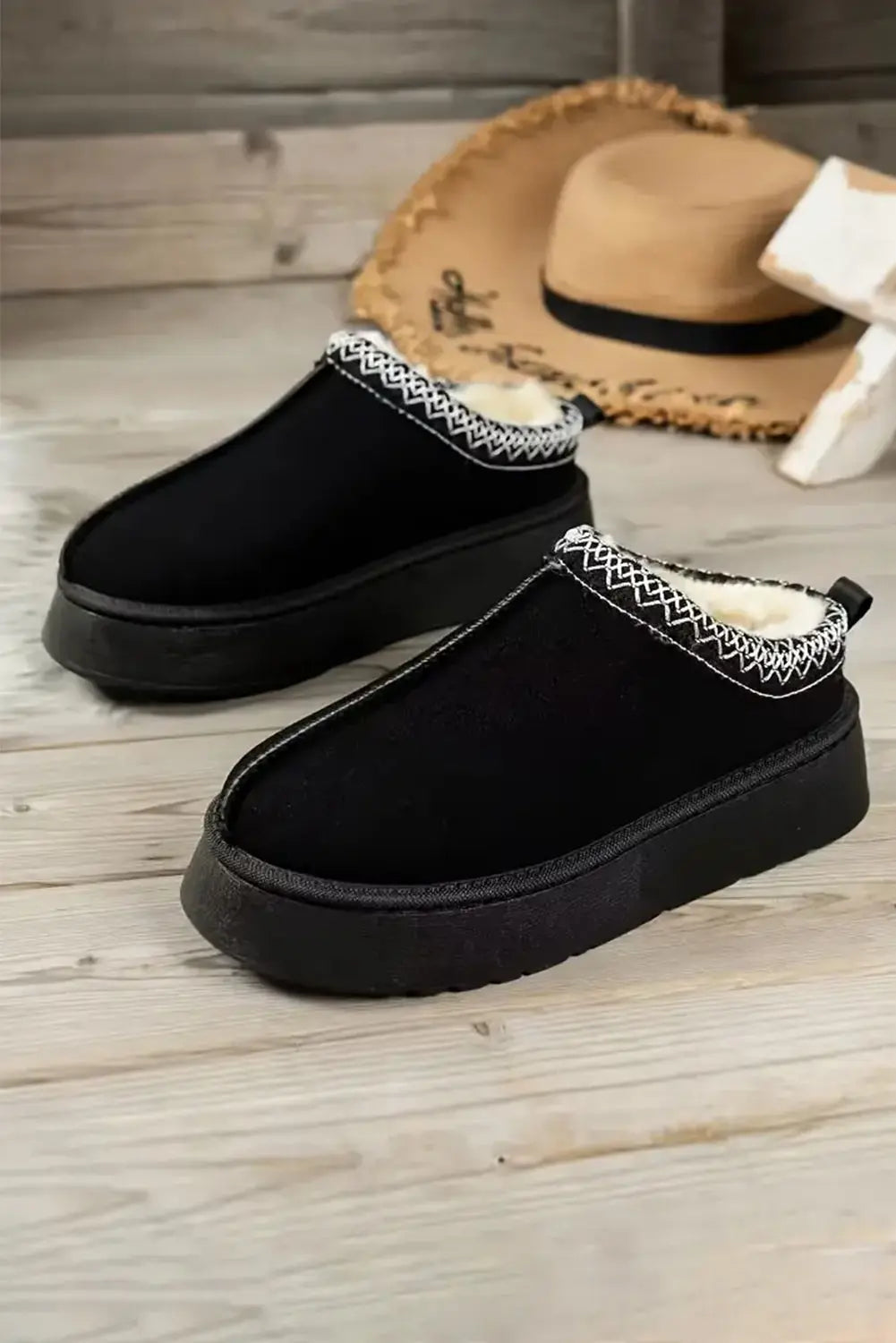 Black Contrast Print Suede Plush Lined Snow Boots Dear-Lover Dropshipping