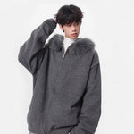 Fashionable Detachable Fur Collar Knit Sweater for Men Winter  Double Zipper Open Front Sweater High Street Versatile Couple Jacket Markonline