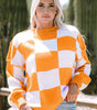 Orange Checkered Bishop Sleeve Sweater Dear-Lover Dropshipping