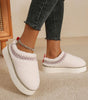 White Embroidered Sherpa Plush Thick Sole Winter Slippers Dear-Lover Dropshipping