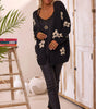 Black Floral Print Knitted Open Front Loose Cardigan Dear-Lover Dropshipping