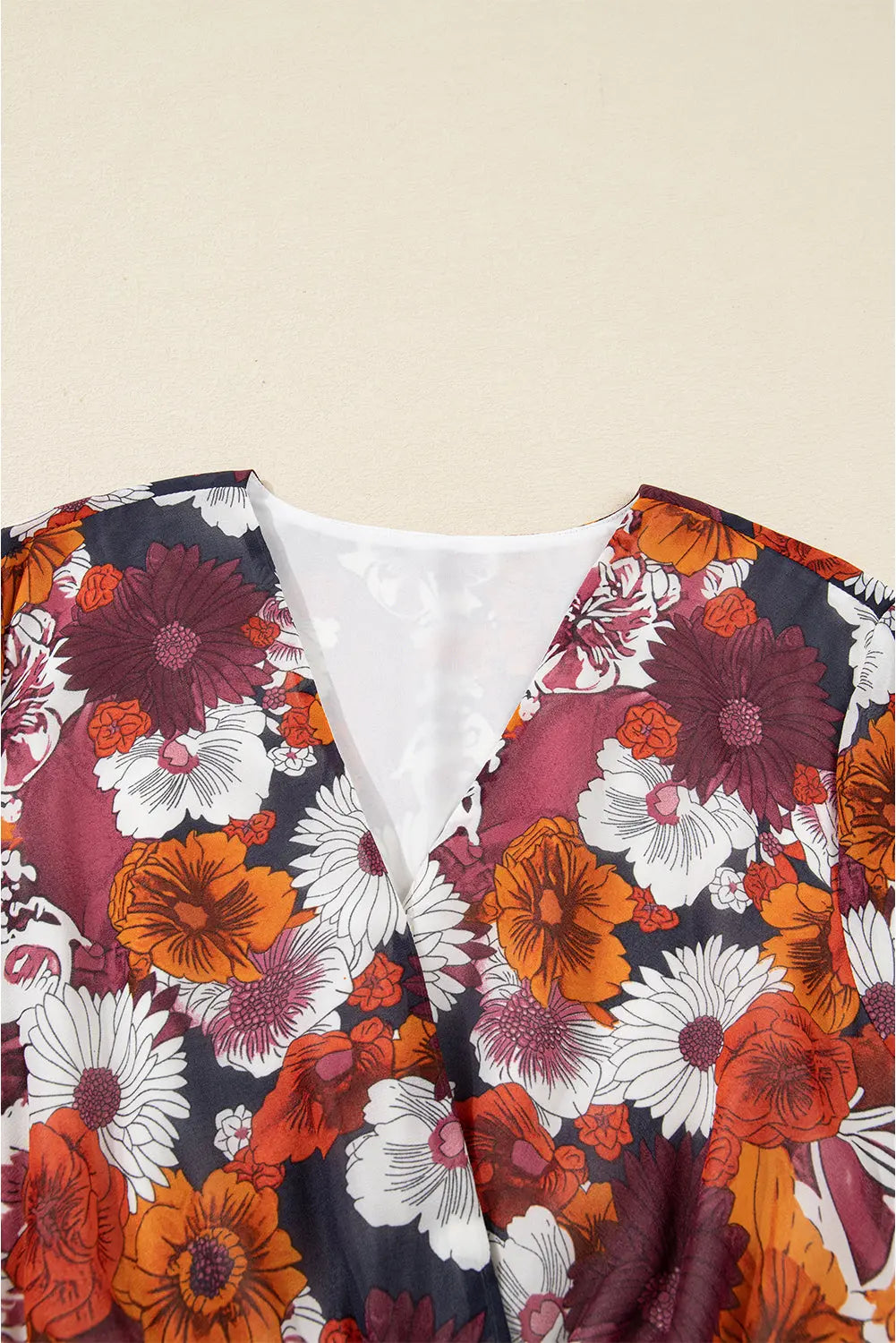 Red Floral Print Wrap V Neck Puff Sleeve Flowy Mini Dress Markonline