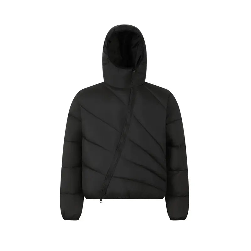 Street Style Asymmetric Zipper Deconstructed Ribbed Cotton Coat for Women, Winter Loose Warm Hooded Cotton Jacket for Men eprolo