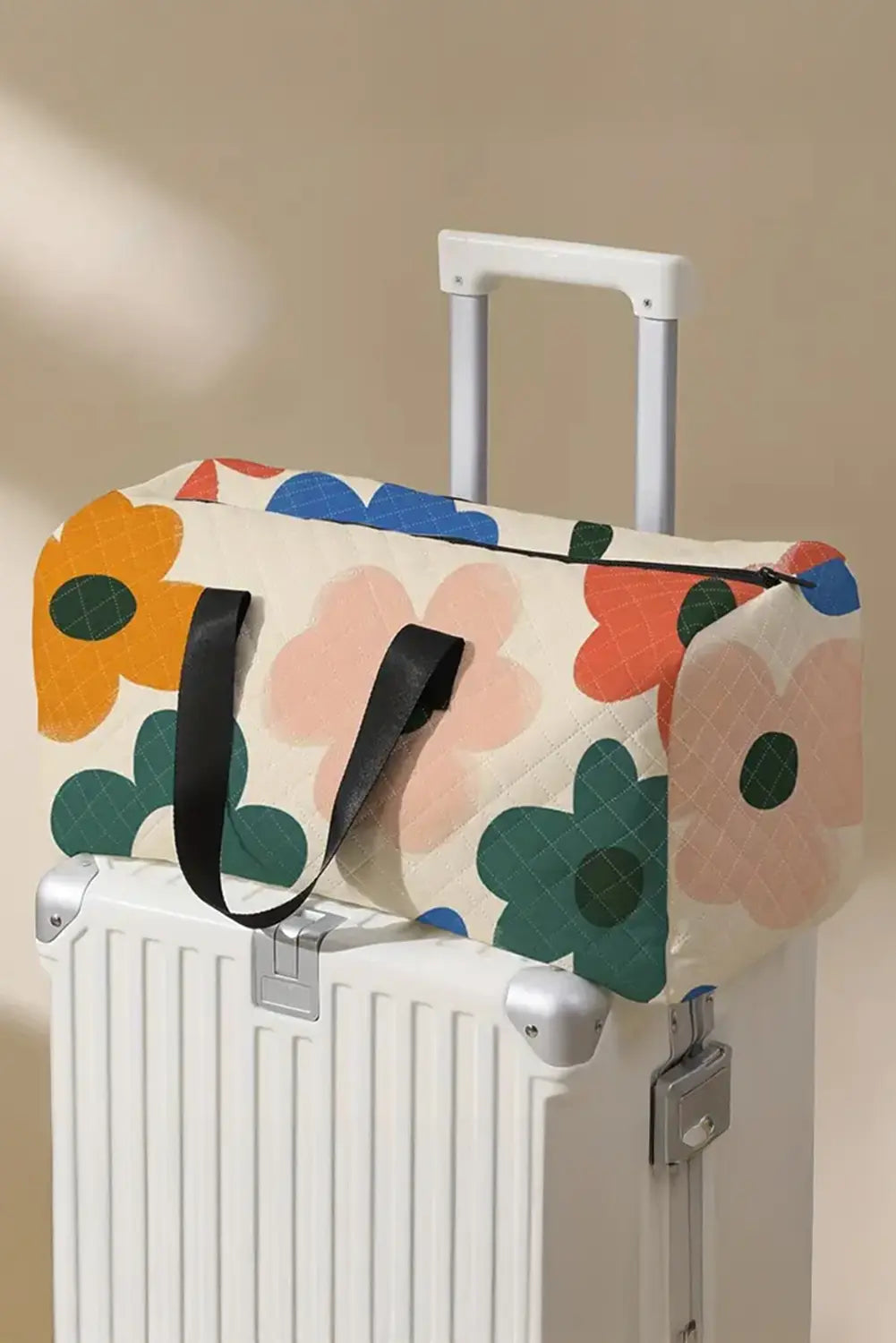 White Flower Print Quilted Large Duffel Bag Markonline