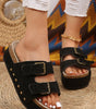 Black Suede Buckle Decor Footbed Sandal Slippers Dear-Lover Dropshipping