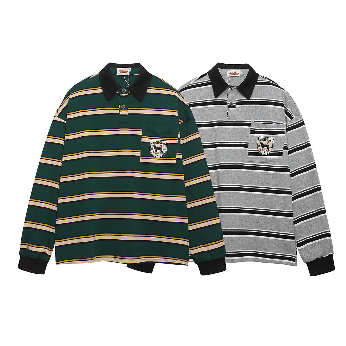 College style badge embroidered lapel polo shirt striped base shirt Markonline