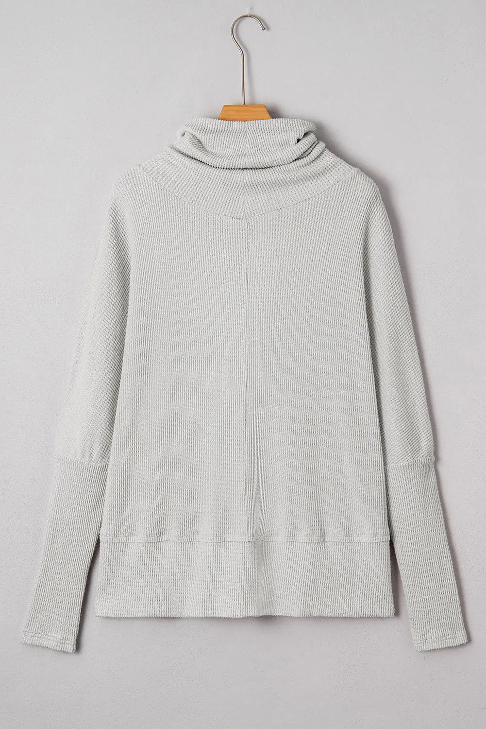 Light Grey Textured Knit Drawstring Cowl Neck Oversize Top with Side Slits Dear-Lover Dropshipping