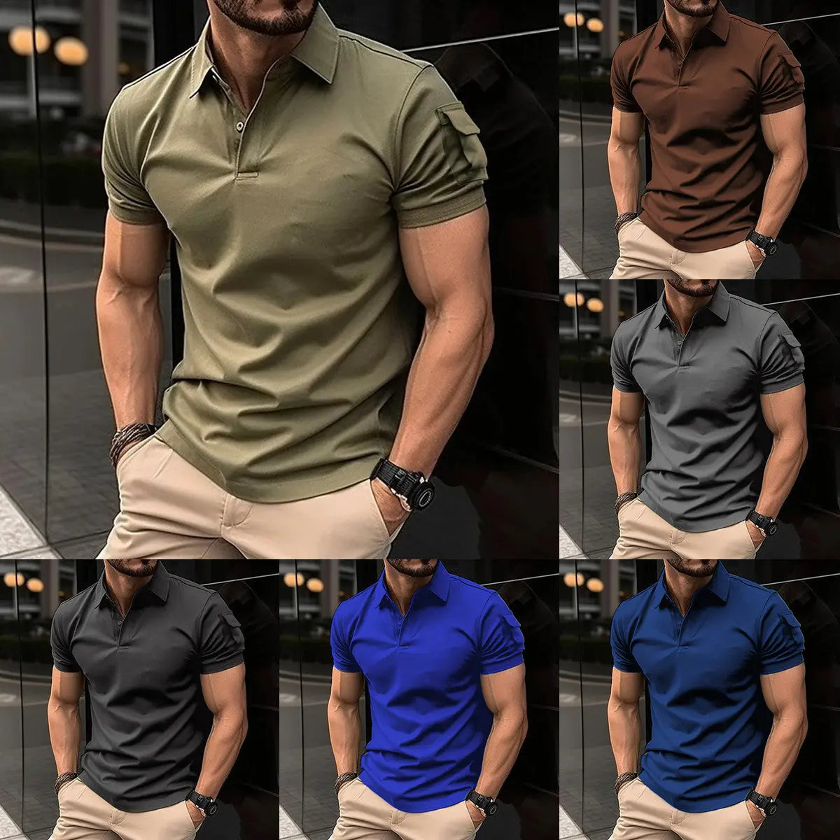 Polo shirt with collar buttons arm pockets sports polo shirt Markonline