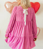 Strawberry Pink Flounce Sleeve Tiered Ruffled Velvet Mini Dress Markonline