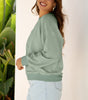 Smoke Green Raw Edge Flower Patch Drop Shoulder Casual Top Markonline