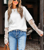 Beige Lace Sleeve Patchwork Faux Two-piece Fuzzy Sweater Dear-Lover Dropshipping