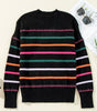 Black Colorful Striped Ribbed Trim Sweater Dear-Lover Dropshipping