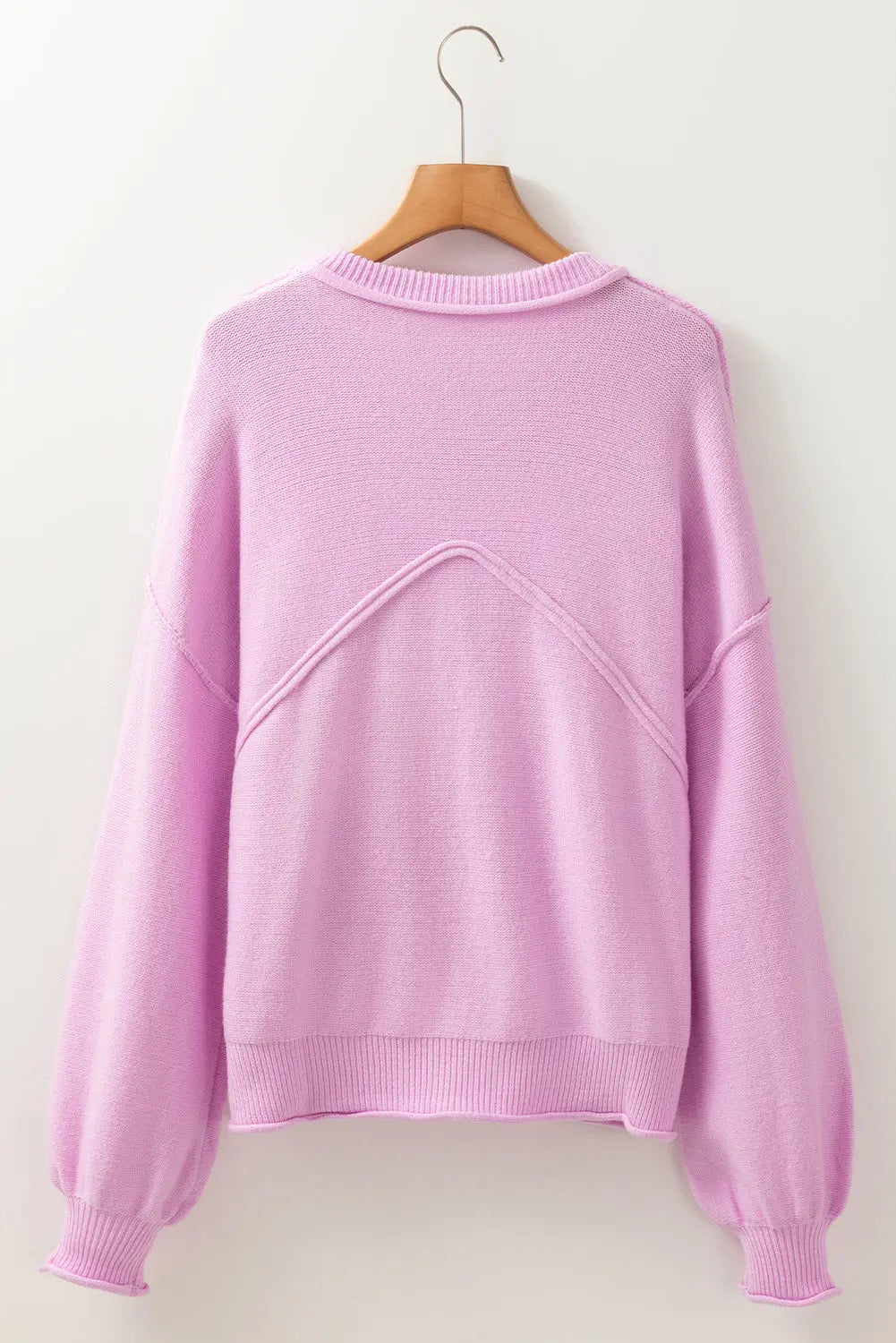 Pink Raw Edge Ribbed Detail Drop Shoulder Sweater Dear-Lover Dropshipping
