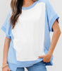 Sky Blue Color Block Exposed Seam Crew Neck T Shirt Markonline