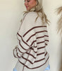 Brown Stripe Ribbed Henley Drop Shoulder Slouchy Sweater Dear-Lover Dropshipping