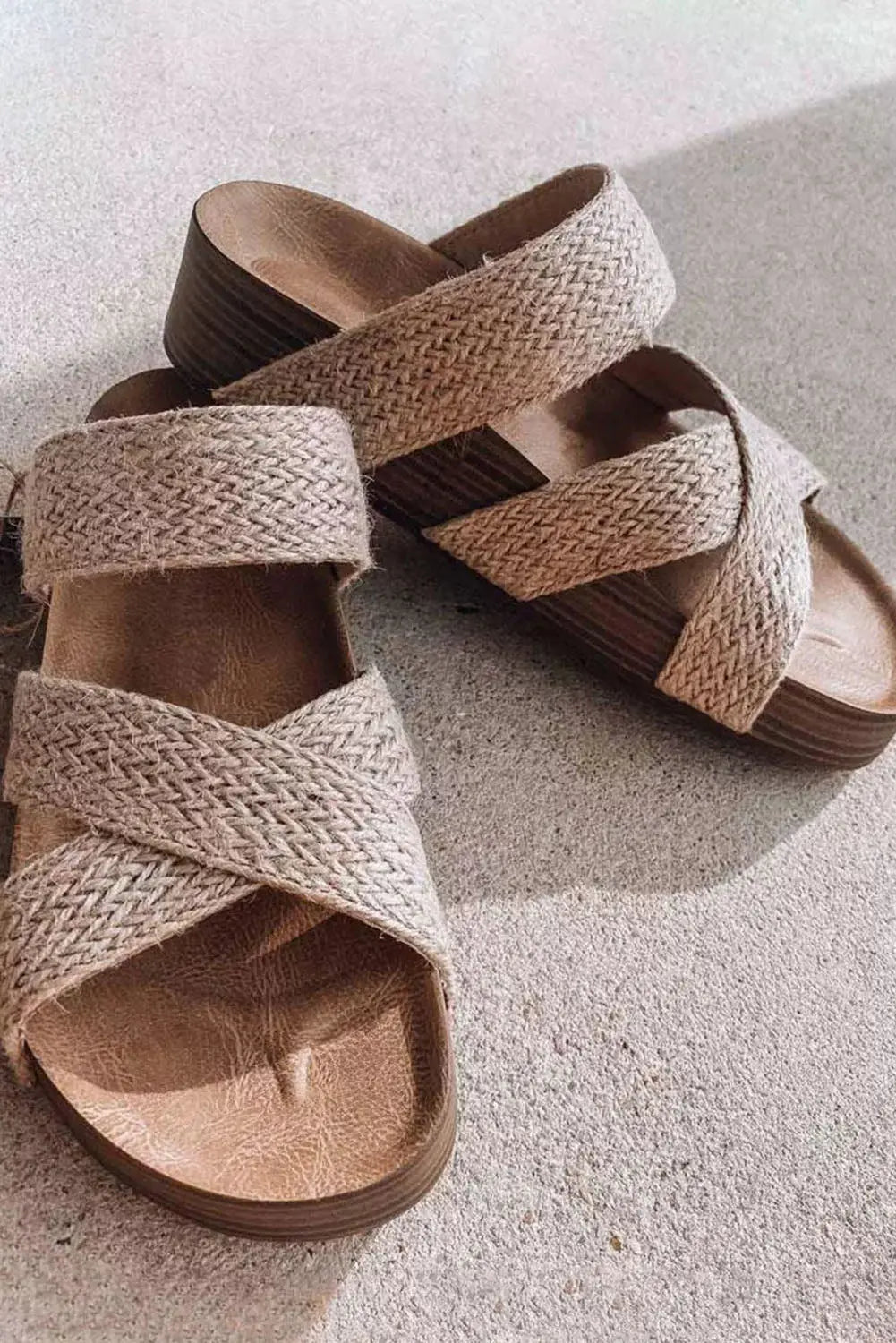 Beige Woven Cross Criss Hollowed Slip-On Slippers Markonline