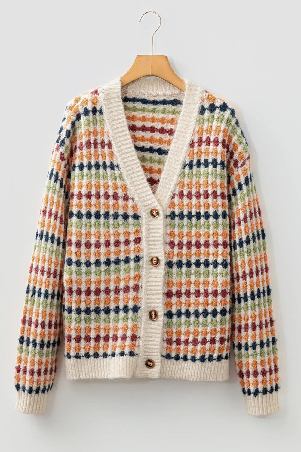 Multicolour Dotty Pattern Knit Button Front V Neck Sweater Cardigan Dear-Lover Dropshipping