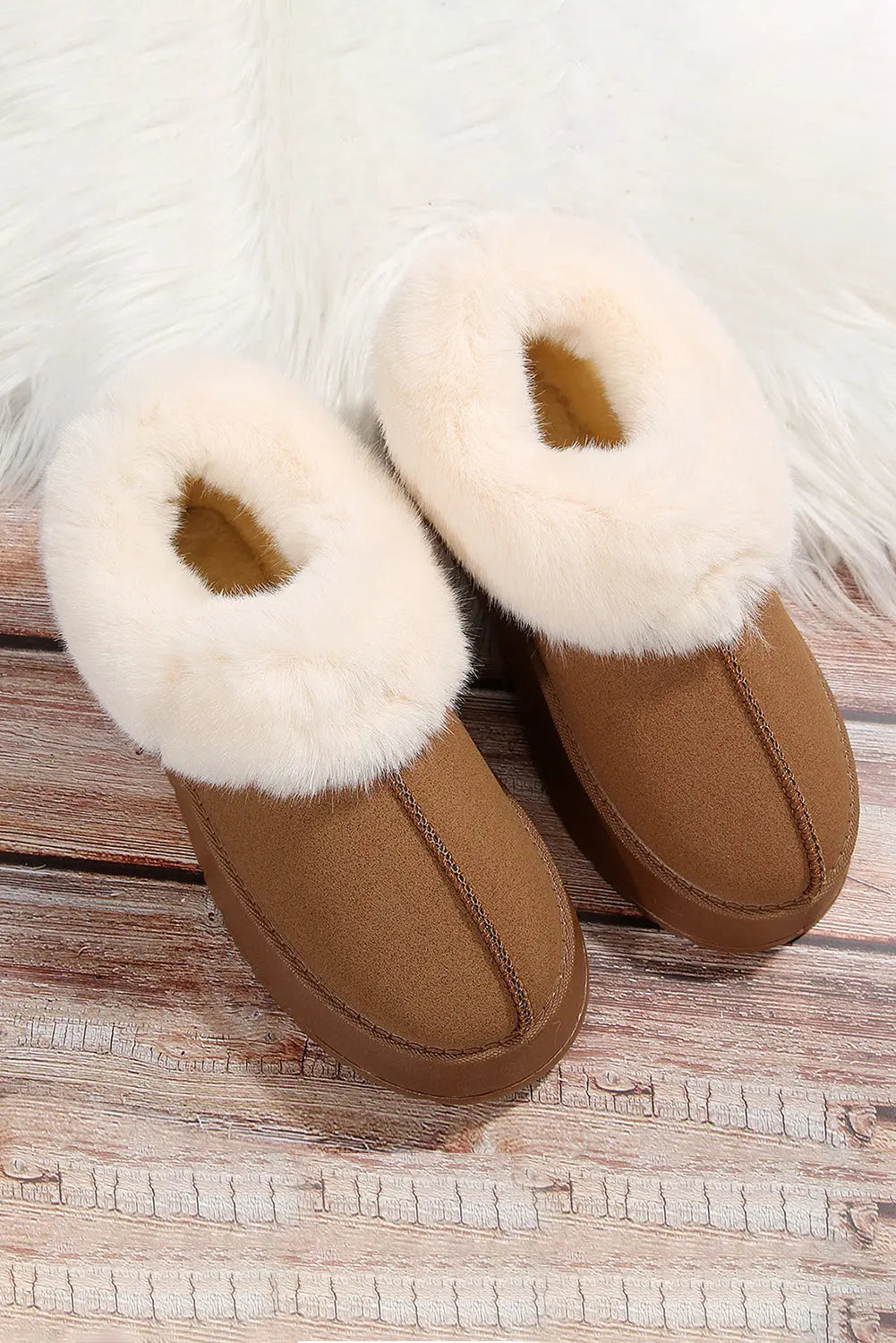 Chestnut Plush Suede Trim Thick Sole Flat Snow Boots Dear-Lover Dropshipping
