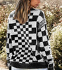 Black Checkered Print Drop Shoulder Round Neck Sweater Dear-Lover Dropshipping