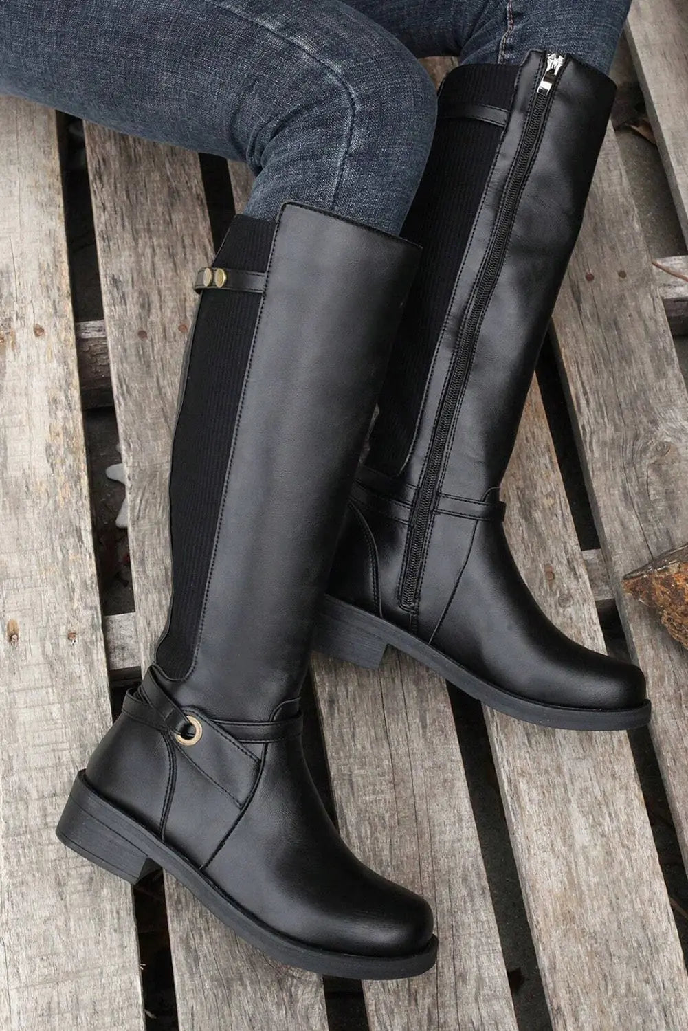 Black Side Zipper Knee High Chunky Low Heel Boots Dear-Lover Dropshipping