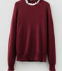 Burgundy Contrast Lace Frilled Trim Raglan Sleeve Sweater Dear-Lover Dropshipping