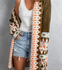 Brown Aztec Print Open Front Knitted Cardigan Dear-Lover Dropshipping
