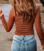 Brown Ribbed Peekaboo Cutout Long Sleeve Top Dear-Lover Dropshipping
