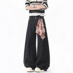 Retro Plaid Bandana Knife-Edge Denim Pants for Men Clean Fit Loose Wide Leg Straight Cut Pants Markonline