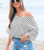 Black Stripe Half Sleeve Scoop Neck Loose Top Markonline