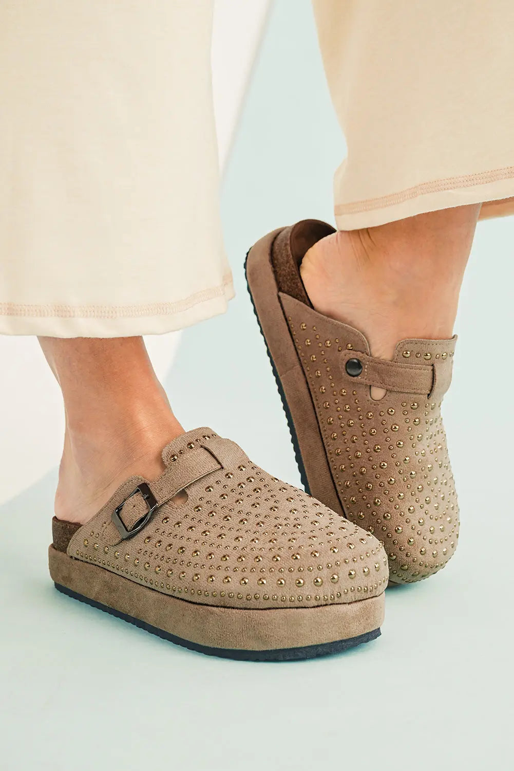 Parchment Rivet Buckle Closed Toe Platform Slippers Markonline