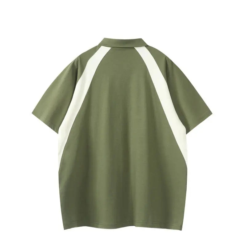 Color blocking splicing half zipper lapel polo shirt short sleeved Markonline