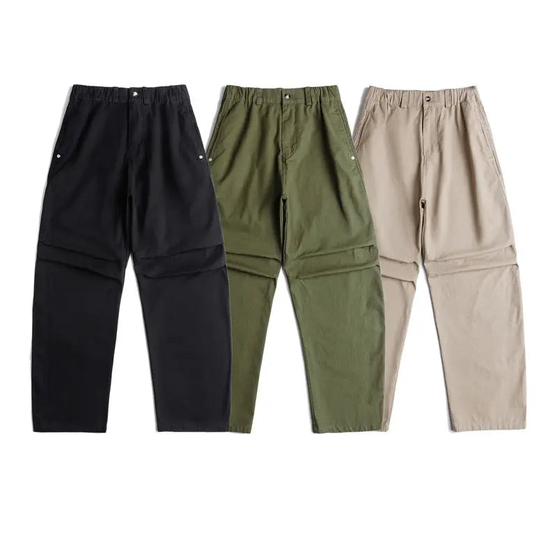 Simple pleated straight leg casual pants for men