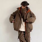 Winter Retro Patchwork Stand-up Collar Reversible Down Cotton Coat for Men and Women Loose Thick Warm Cotton Jacket Markonline