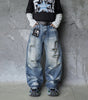 Vintage Personality Design Ripped Streetwear Loose Fit Jeans Men Hip Hop Distressed Wide Leg Long Pants Markonline