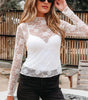 White Sheer Floral Lace Mesh Mock Neck Long Sleeve Top Dear-Lover Dropshipping