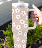 Parchment Floret Print Stainless Tumbler With Lid And Straw 40oz Dear-Lover Dropshipping