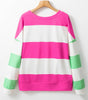 Rose Red Colorblock Striped Drop Shoulder Long Sleeve Top Dear-Lover Dropshipping