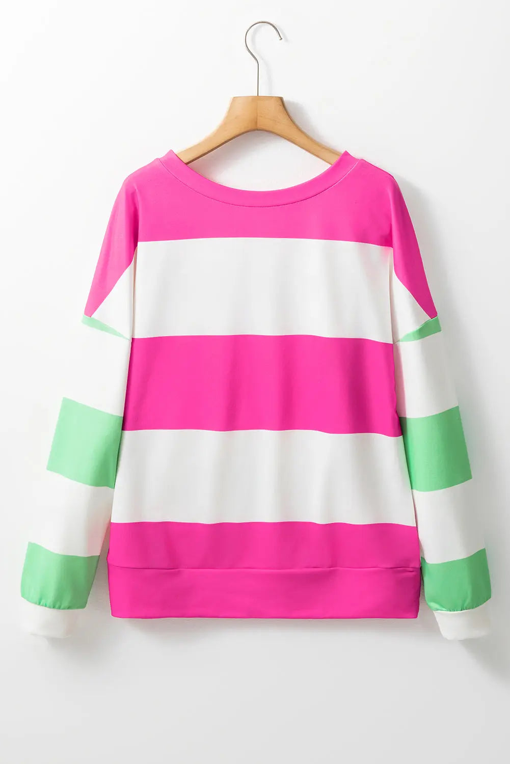 Rose Red Colorblock Striped Drop Shoulder Long Sleeve Top Dear-Lover Dropshipping
