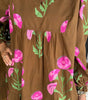 Brown Contrast Floral Print Babydoll Tunic Ruffled Hem Puff Sleeve Dress Markonline