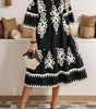 Black Western Geometric Print 3/4 Sleeve Loose Midi Dress Markonline