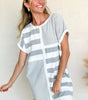 Gray Stripe Mixed Printed Short Sleeve Shift Mini T Shirt Dress Markonline