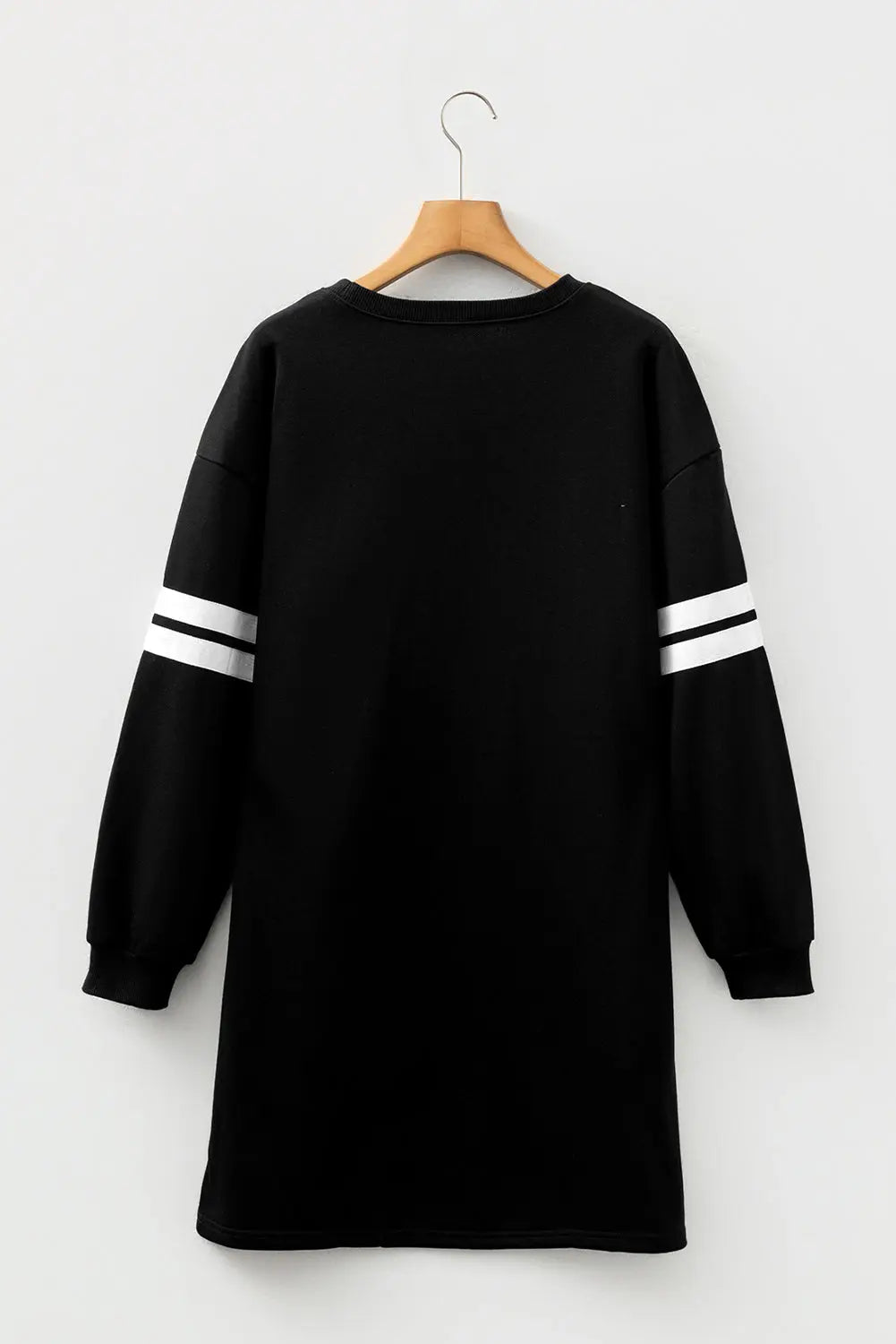 Black Varsity Contrast Banded Sleeve Shift Sweatshirt Dress Markonline