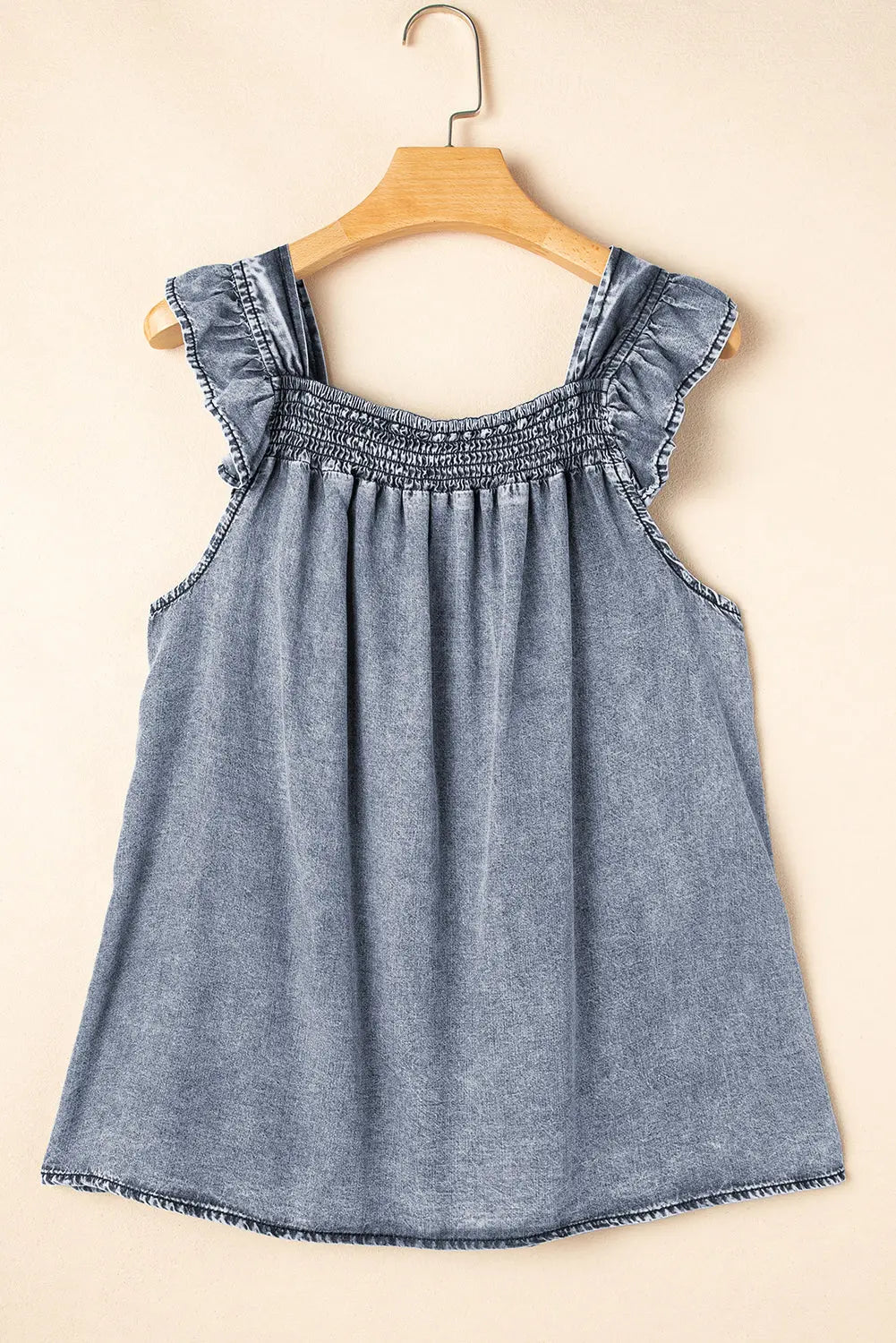 Ashleigh Blue Ruffled Shirred Neckline Sleeveless Denim Tank Top Dear-Lover Dropshipping