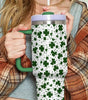 Dark Green Clover Print Thermos Cup with Handle 40oz Dear-Lover Dropshipping