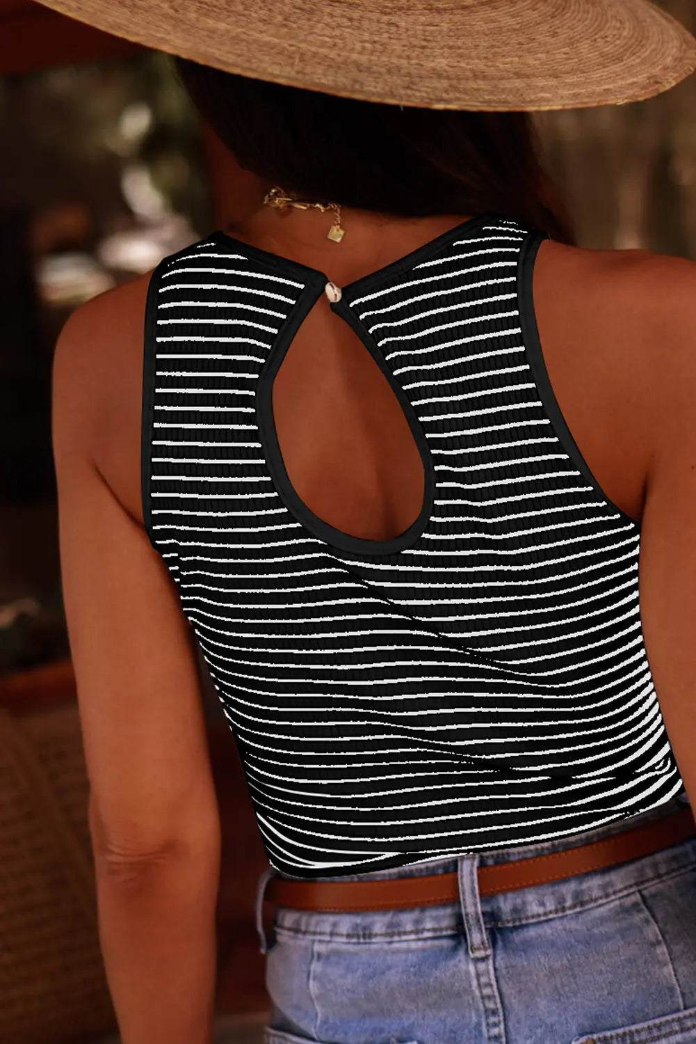 Black Striped Print Ribbed Knit Sleeveless Top Dear-Lover Dropshipping