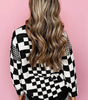 Black Checkered Print Drop Shoulder Round Neck Sweater Dear-Lover Dropshipping