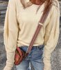 Beige Thermal Knit Patchwork Exposed Seam Long Sleeve Top Markonline