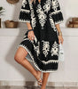 Black Western Geometric Print 3/4 Sleeve Loose Midi Dress Markonline