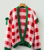 Pink Plaid Knit Bow Knot Decor Open Front Sweater Cardigan Dear-Lover Dropshipping
